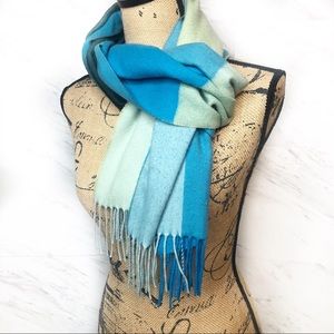 Lord & Taylor Acrylic Color Block Turquoise Blue/Green Scarf Unisex